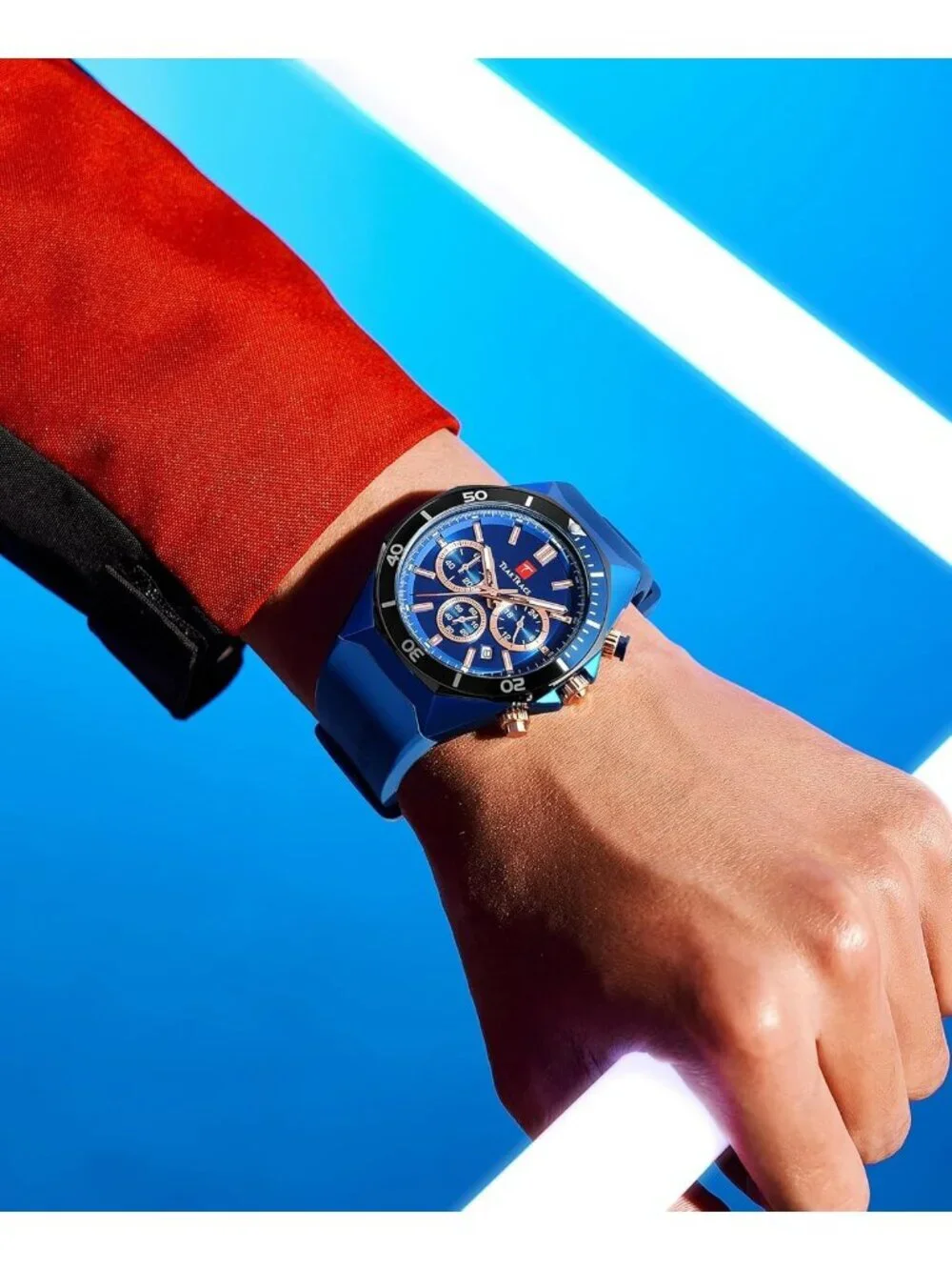 Mens Blue Analog Quartz Silicone Strap Chronograph Waterproof Luxury Wrist Watch
